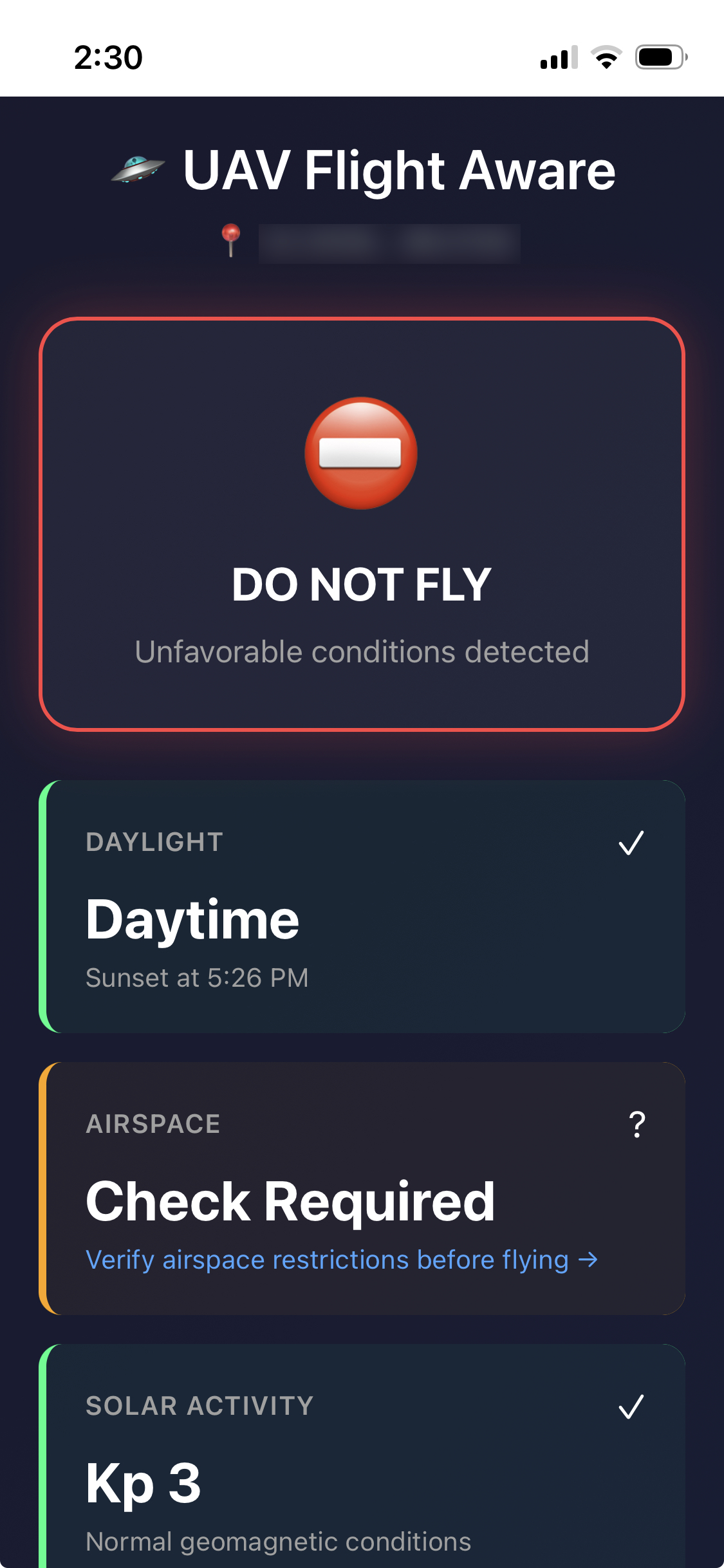 UAV Flight Aware IOS Screenshot