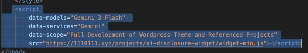 Example code showing how to embed the AI disclosure widget in your own site.